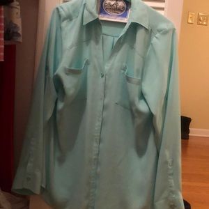 Blue button up blouse